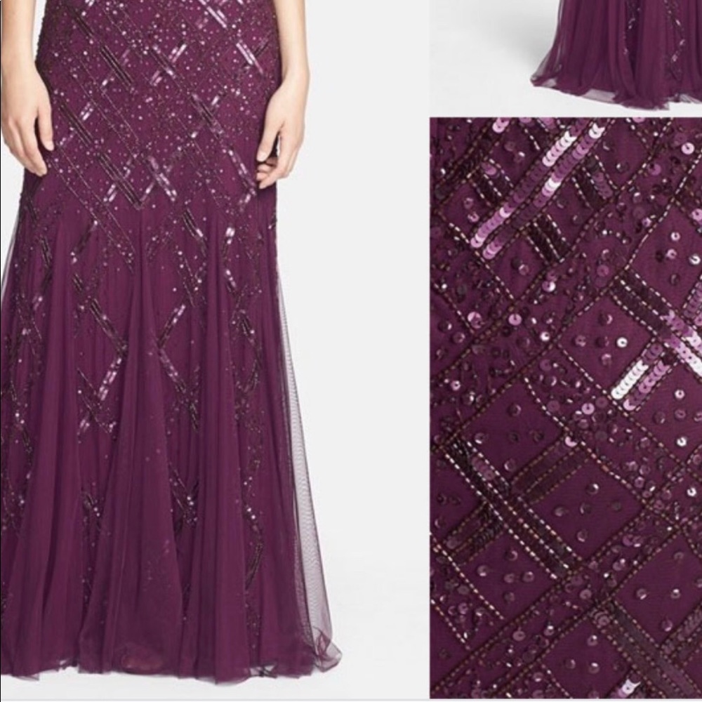 Adrianna Papell cap sleeve beaded long gown - Picture 2 of 5